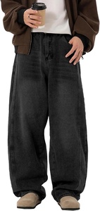 Jean bleu clair pour homme grande taille, coupe ample, jambe large, en denim, style décontracté streetwear - Product Image 5