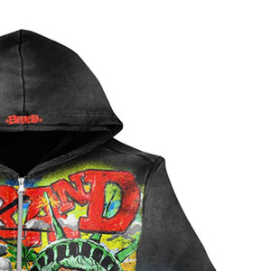 Sudadera con capucha negra para hombre con cremallera, estampado de grafiti, estilo urbano, 100% algodón, transpirable, ligera, con bolsillos, corte regular - Product Image 3