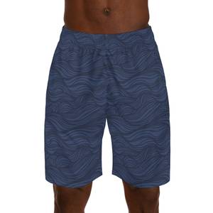 Shorts de Playa para Hombre, Color Azul Marino, con Estampado de Ondas, Cintura Elástica, Secado Rápido, Estilo Casual, Sublimación - Product Image 1