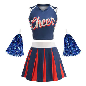 Tenue de cheerleading pour adultes Econex Sports, robe noire et blanche, style jupe, pompons, logo imprimé par transfert thermique, strass - Product Image 1