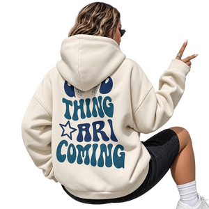 Sudadera con Capucha Oversize Beige Personalizada para Mujer, Estilo Club, para Parejas, de Algodón 100% Pesado, con Lavado Ácido Vintage - Product Image 1