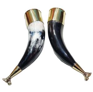 Cuerno para beber vintage hecho a mano natural 100%, perilla de latón ecológica - Product Image 1