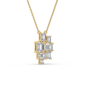 Gold Plated Lab Grown Diamond Cluster Necklace <b>Emerald</b> Cut Diamond Mosaic <b>Pendant</b> IGI Certified Luxury Fine Jewelry - Product Image 2