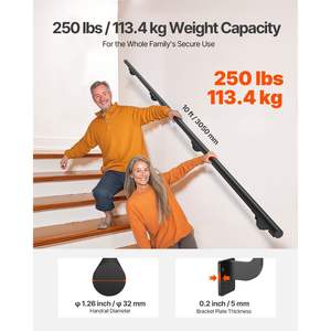 Main courante d'escalier murale en aluminium noir de 10 pieds Balustrades et mains courantes intérieures et extérieures - Product Image 3