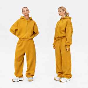 Conjunto Deportivo Casual de 2 Piezas para Mujer, Sudadera con Cierre y Pantalones Anchos con Cordón, Traje Deportivo de 2 Piezas para Damas - Product Image 1