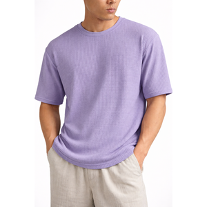 เสื้อยืดแขนสั้นทรงโอเวอร์ไซส์ผ้าวาฟเฟิลคุณภาพสูง OEM สำหรับทุกเพศ สีพื้นเรียบ สามารถสั่งทำได้ - Product Image 2