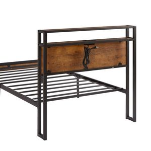 Base letto matrimoniale in metallo con testiera e pediera in legno, porta USB e funzione stabilizzante, non richiede rete a molle, con contenitore - Product Image 6