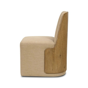 Chaise de salle à manger rembourrée moderne, chaise d'appoint en bois, siège en tissu beige, dossier pour salle à manger, hôtel, restaurant - Product Image 4