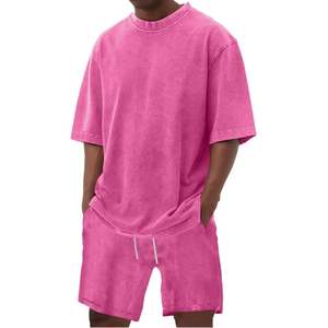 Ensemble d'été deux pièces pour homme OEM, style vintage délavé à l'acide, 280 GSM, 100% coton, comprenant un t-shirt à col rond et manches courtes et un short ample - Product Image 3