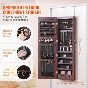47.05 Inch Tall <b>Lockable</b> Jewelry <b>Cabinet</b> Armoire Full Length Mirror Jewelry Organizer Wall Mounted Mirror Jewelry <b>Cabinet</b> - Product Image 4