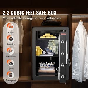 Cassaforte Domestica in Acciaio da 2,2 Piedi Cubici con Impronta Digitale e Tastierino Digitale, 2 Chiavi, Grande Armadio Ignifugo, Cassetta di Sicurezza in Metallo - Product Image 1