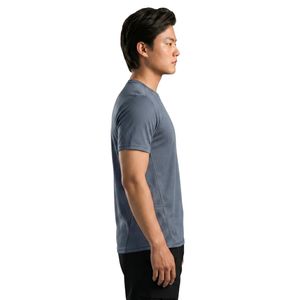T-shirt gris en PU pour homme, léger, respirant, anti-transpiration, col rond, manches courtes, pour fitness, gym, entraînement, vêtements de sport - Product Image 3