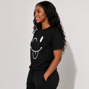 T-shirt graphique surdimensionné de qualité supérieure, imprimé sur mesure avec un visage souriant, unisexe, en coton, vêtements décontractés, streetwear - Product Image 5