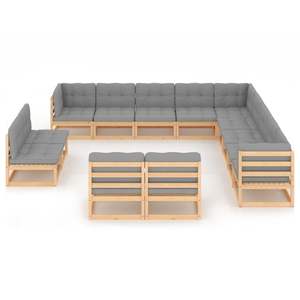 Conjunto de Muebles de Jardín con Madera de Pino y Cojines Grises - Product Image 2