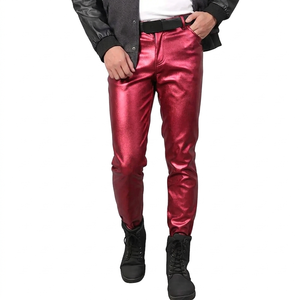 Pantalon de survêtement personnalisé en cuir PU brillant, léger, coupe ajustée, avec fermeture boutonnée, taille haute, élastique, imperméable et respirant - Product Image 1