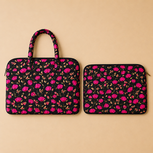 Floral Pattern <b>Laptop</b> Tote Bag with Sleeve Handle Zipper Closure Protective <b>Case</b> for <b>Laptops</b> Textile Classic Style - Product Image 1