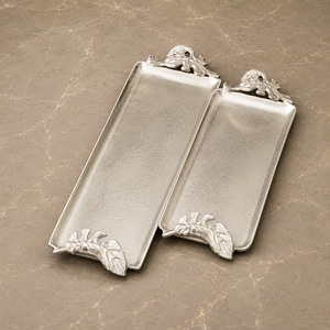 Juego de Bandejas de Servir de Aluminio de Lujo con Acabado Texturizado, Diseño Decorativo con Acentos de Hojas, Elegante Plato Rectangular para Decoración del Hogar - Product Image 1