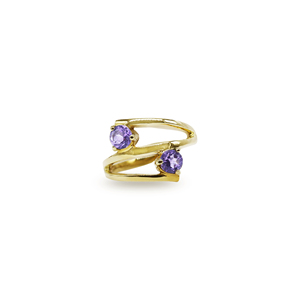 Rose <b>Gold</b> Plated Brass Amethyst <b>Cocktail</b> <b>Ring</b> with Single Natural Round Stone for Women - Product Image 1