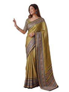 Sari traditionnel indien ethnique à imprimé numérique Ajrak avec chemisier pour femme, en polyester, pour usage décontracté, longueur au sol, coupe classique - Product Image 1