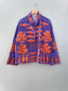 Premium Luxury Royal Purple Velvet <b>Jacket</b> for Women Floral and Geometric Patterns Stylish High Neck Collar Full Sleeve <b>Jacket</b> - Product Image 2