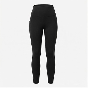 High Waist Full Length Yoga <b>Leggings</b> <b>With</b> <b>Pockets</b> Solid <b>Black</b> Seamless Four-Way Stretch Women's Sportswear - Product Image 1