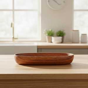 Bandeja ovalada de madera de diseño minimalista, vajilla reutilizable con acabado natural para uso en el hogar, hoteles y fiestas. - Product Image 3