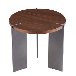 Tavolino da Caffè Rotondo in Legno di Noce con Piedi in Metallo Nero - Product Image 5