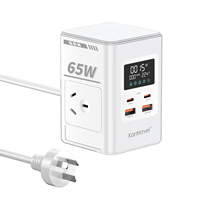 Stop Kontak Ekstensi Daya LED 65W Smart Digital Display GaN Multi Desktop Charging Station dengan Stop Kontak AC USB-C untuk Kantor MacBook