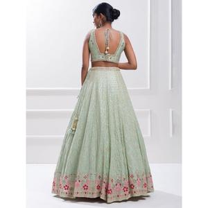 Elegante Pista Verde Lentejuelas Georgette Novio Desgaste Elegante Recepción Lehenga Choli - Product Image 4
