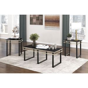 Set Moderno di 3 Tavolini da Caffè Neri con Piano in Vetro Temperato e Struttura in Metallo per Soggiorno - Tavolini Occasionali - Product Image 1