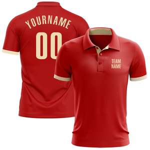 เสื้อโปโลผู้ชายสีแดงแบบสั่งทำ แขนสั้น ผ้าถักโพลีเอสเตอร์ ระบายอากาศได้ดี พร้อมพิมพ์ชื่อทีมและหมายเลขด้วยเทคนิคการพิมพ์แบบรีดร้อน - Product Image 4