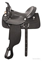 Selle de cheval Western en bois synthétique avec assise souple, quincaillerie nickelée, couleur noir et fauve, personnalisable pour la course sur sentier