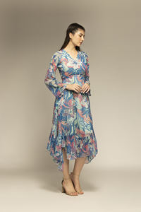 Vestido Maxi Estampado Floral Azul de Buena Calidad con Mangas Largas y Cuello en V para Mujer, Diseño de Vestido Disponible en Cantidad al por Mayor - Product Image 6