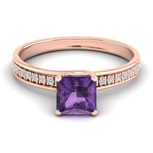 Bague de fiançailles solitaire en or 14 carats avec diamant REYES, vente flash, pour femme, coupe princesse personnalisée, améthyste 1,25 carat, bijoux. - Product Image 5