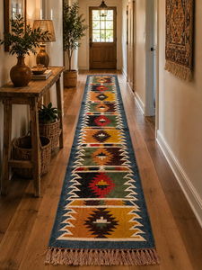 Farmhouse Colorful Handwoven Wool Jute <b>Runner</b> <b>Rug</b> Tribal Boho Southwestern Kilim Geometric <b>Kitchen</b> Hallway Stair Floor Carpet - Product Image 6