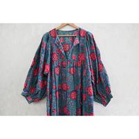 Robe d'été bohème pour femme 100 % coton, imprimée à la main, écologique, respirante, lavable, col en V, manches bouffantes, taille naturelle, coupe fleurie