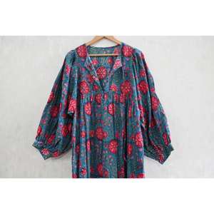 Robe décontractée pour femme en coton, imprimée à la main, style bohème, respirante, lavable, taille naturelle, idéale pour l'été - Product Image 4