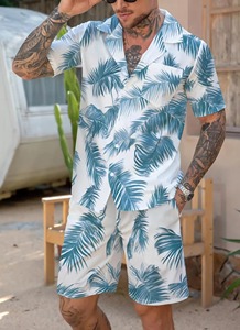 Ensembles courts d'été pour hommes, 2 pièces, manches courtes, tenue de plage, jogging, ensemble hawaïen pour hommes, ensemble t-shirt et short - Product Image 3