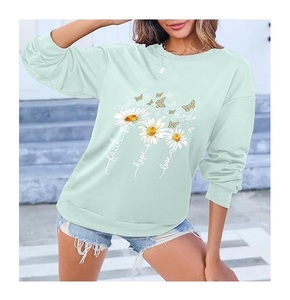 Nouveau design de luxe, sweat-shirt en coton pour femme à manches longues, col et épaules tombantes, imprimé, confortable, décontracté, hiver, imprimé personnalisé - Product Image 5