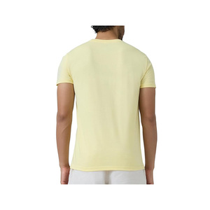 Camiseta de Manga Corta para Hombre, Cuello Redondo, Color Amarillo, Corte Regular, Informal, Color Sólido, Algodón Jersey, Tejido Liso, Diseño Sencillo - Product Image 2