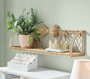 Elegante estantería de pared de ratán con forma de lazo, estantería redonda tejida decorativa para niños, con forma de lazo, decoración infantil para la habitación del bebé - Product Image 4