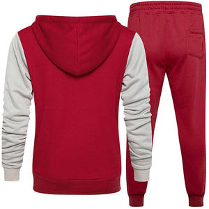 Survêtement à capuche pour homme, rouge et gris, avec blocs de couleur, manches longues, fermeture éclair sur le devant, vêtements de sport décontractés avec poches latérales, pour l'automne - Product Image 4