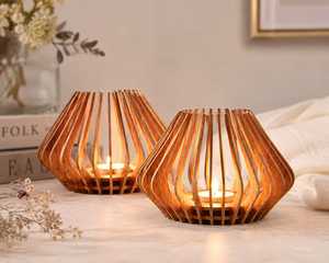 Lampe à bougie en bois artisanale, porte-bougie décoratif et centre de table pour cadeaux de Noël et d'anniversaire - Product Image 1