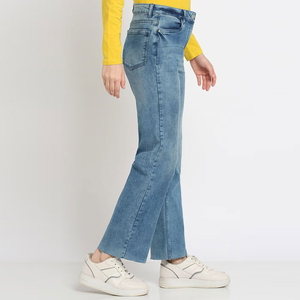 Vente directe usine OEM – Jean en denim taille haute coupe droite pour femme, style streetwear, pantalon respirant en toile pour l'hiver - Product Image 4