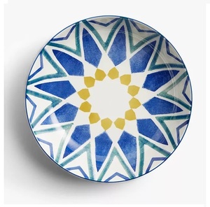 Dining Table Decorative Round Wooden Serving Bowl With Enamel Printed <b>Tabletop</b> Kitchenware Salad Bowl Food Serving Bowls - Product Image 3