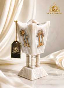 Brûleur à Bakhoor Arabe Mabkhara en Acier Inoxydable Doré à Motif Géométrique Triangulaire, Encensoir Traditionnel à Oud Skies Trader - Product Image 2