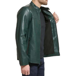 Venta Directa de Fábrica, Chaquetas de Cuero Vacuno Verde Oscuro para Hombre, Material Personalizado, Manga Larga, Diseño Sólido, Chaqueta de Cuero Transpirable - Product Image 3