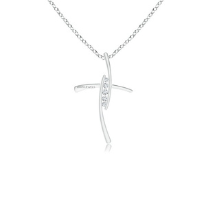 Pendentif minimaliste en diamant de laboratoire taillé en croix avec accent pavé, or 10K/14K/18K, argent 925/935, plaqué rhodium, pour anniversaire de mariage - Product Image 2