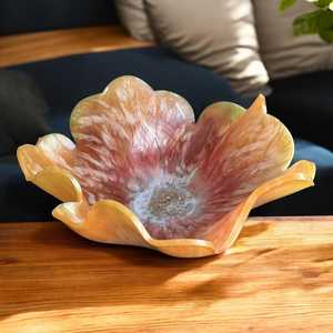 Bol à fleurs en résine fait main, corail orange et or, plat de présentation pour fruits, plat de service tendance avec texture - Product Image 5