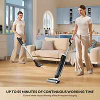 Aspirateur 5-en-1 sans balais autonettoyant, humide/sec, pour hôtels, avec filtre HEPA, design portable, affichage LED et commande vocale